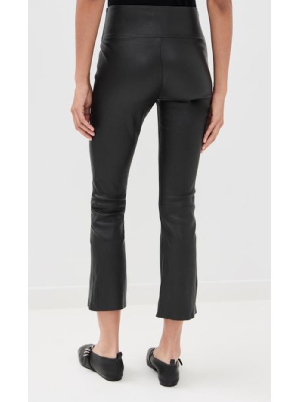 SPRWM 100% Lamb Leather High Rise Stretch Black Crop Flare Pants XS - Picture 3 of 9